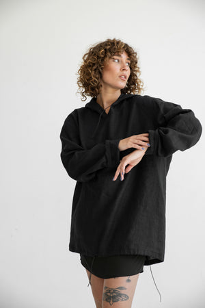 Unisex linen hoodie black