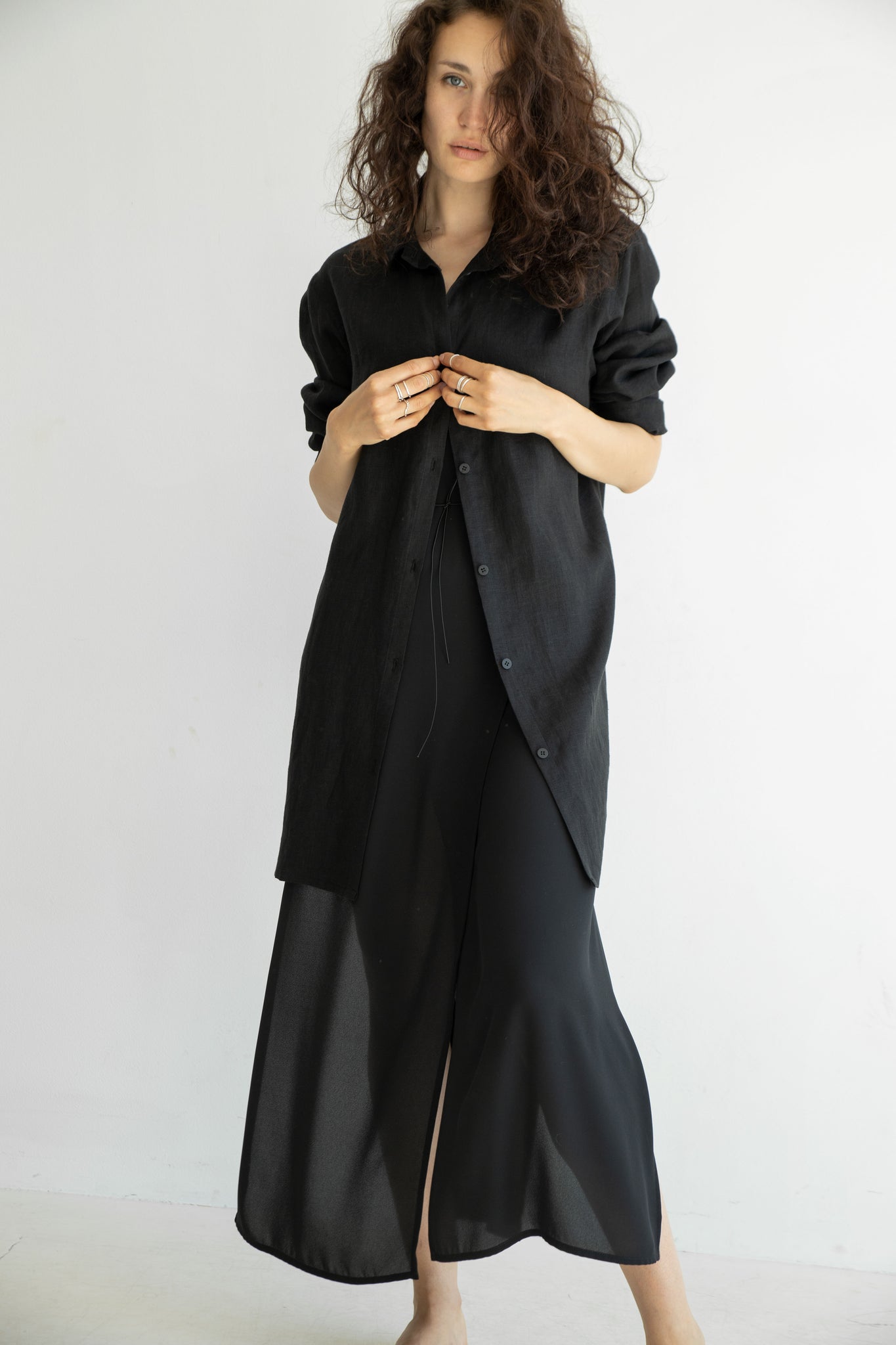 Black minimal linen shirt