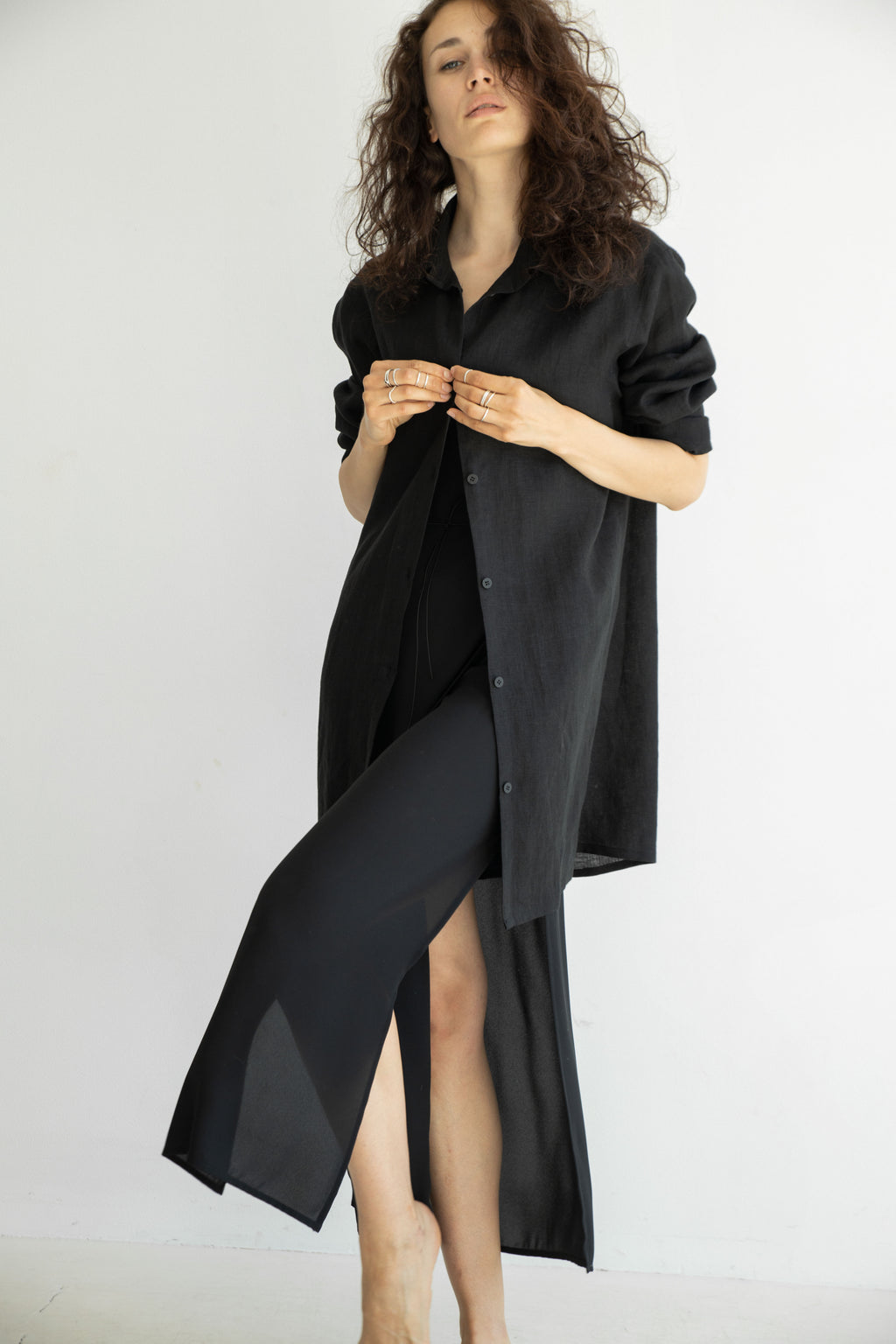 Black minimal linen shirt