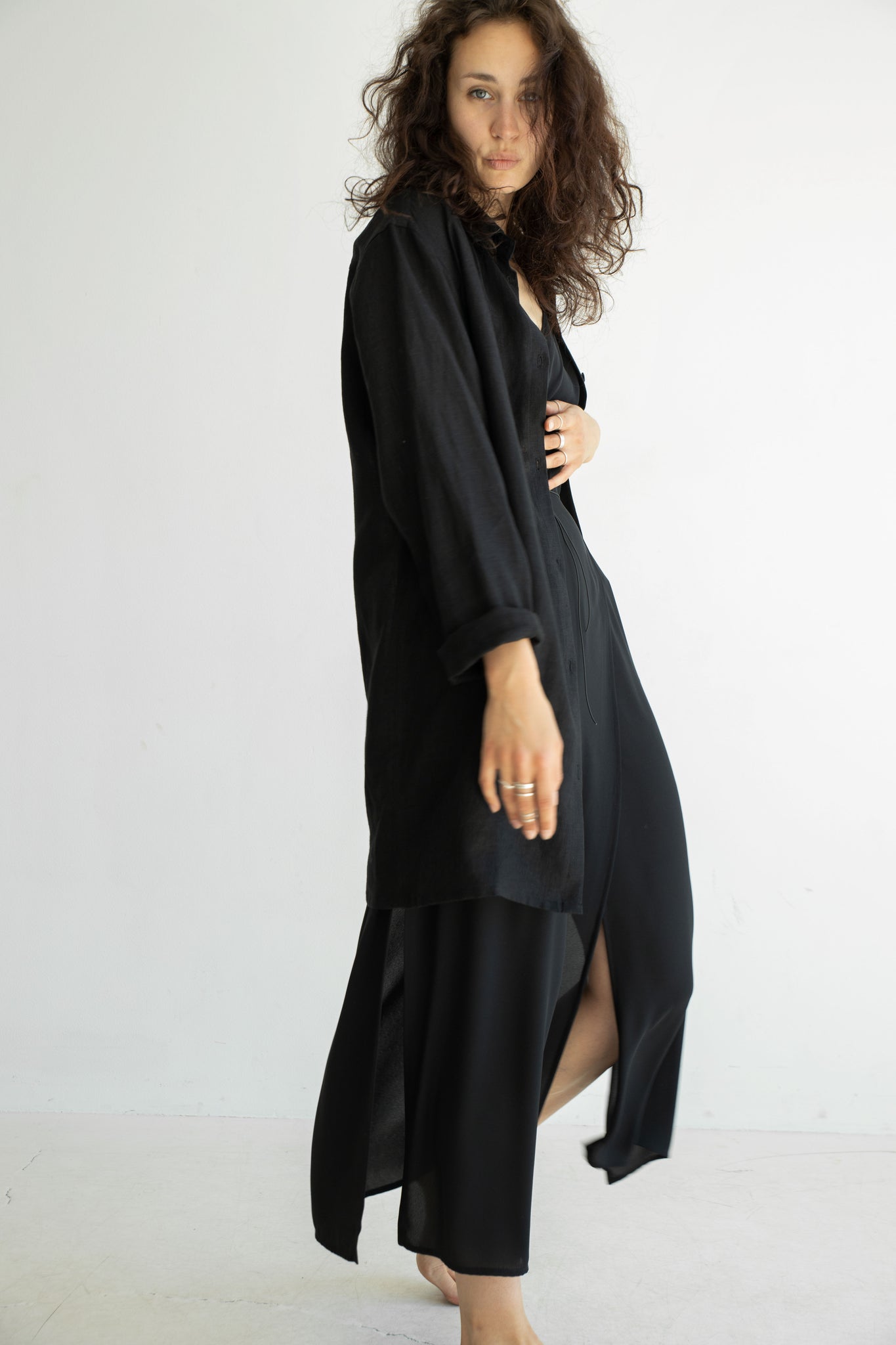 Black minimal linen shirt