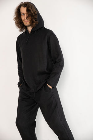 Unisex linen hoodie black.