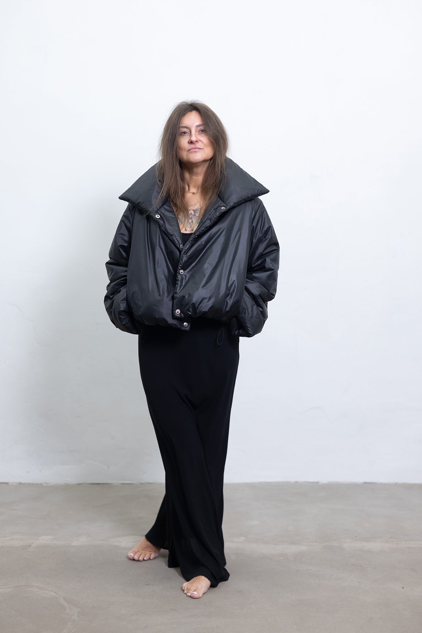 Crop puffer jacket black