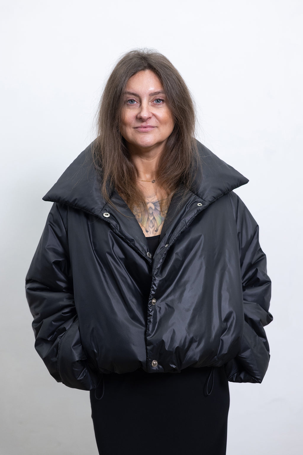 Crop puffer jacket black