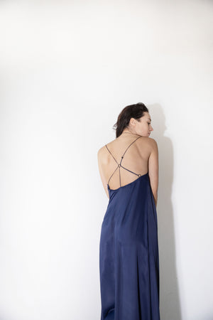 Low back maxi length slip dress blue