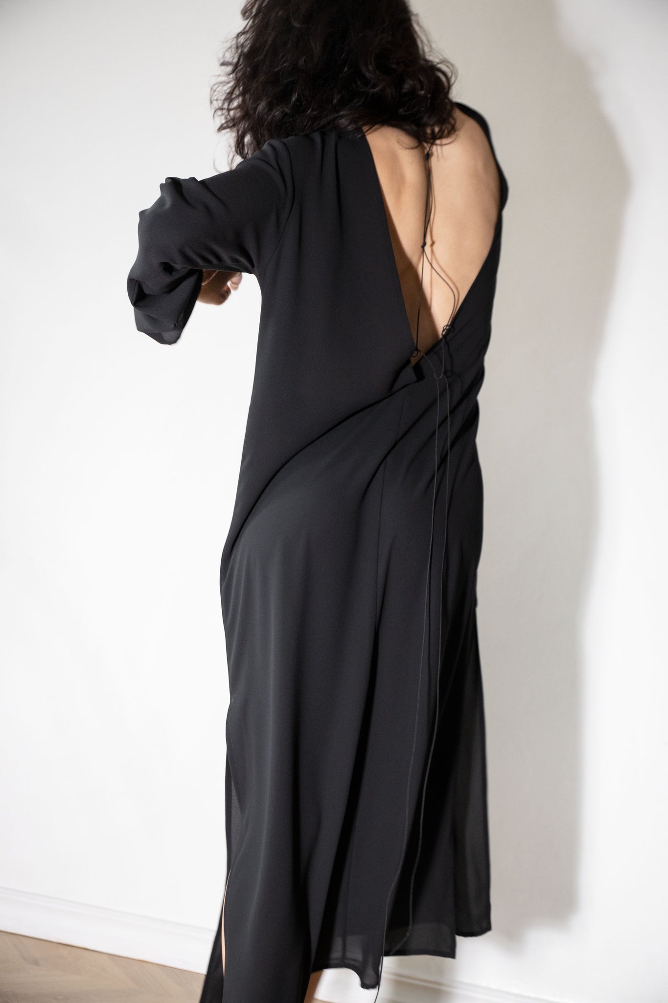Open back dress with sleeves